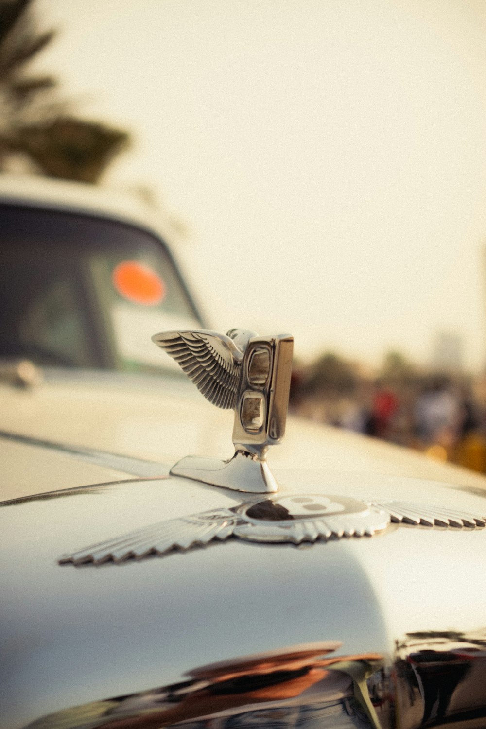 a close up of a car's headlight