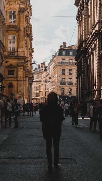 A bustling Parisian street scene with pedestrians