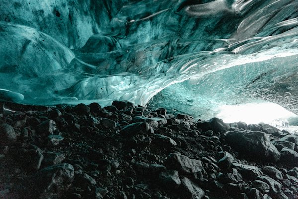Inside a blue ice cave reached from Jökulsárlón — Höfn, Iceland