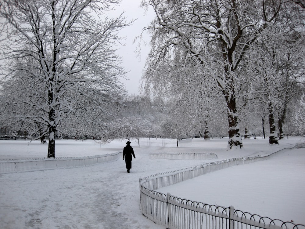 a person walking on a snowy path