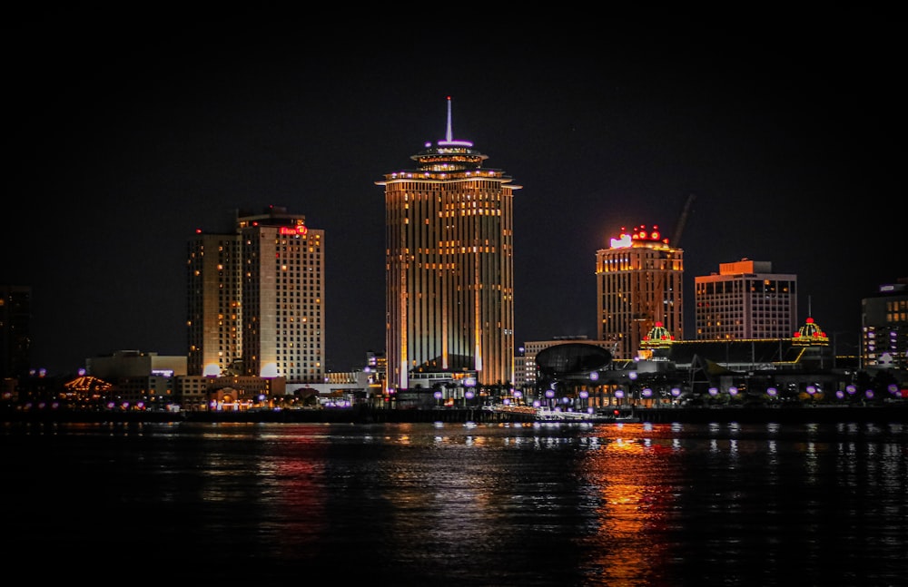 a city skyline at night