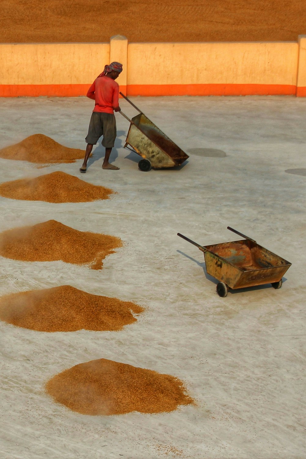 a person pushing a wheelbarrow