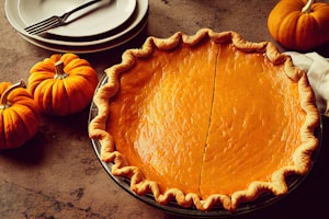 delicious pumpkin pie and pumpkins fresh baked for Thanksgiving