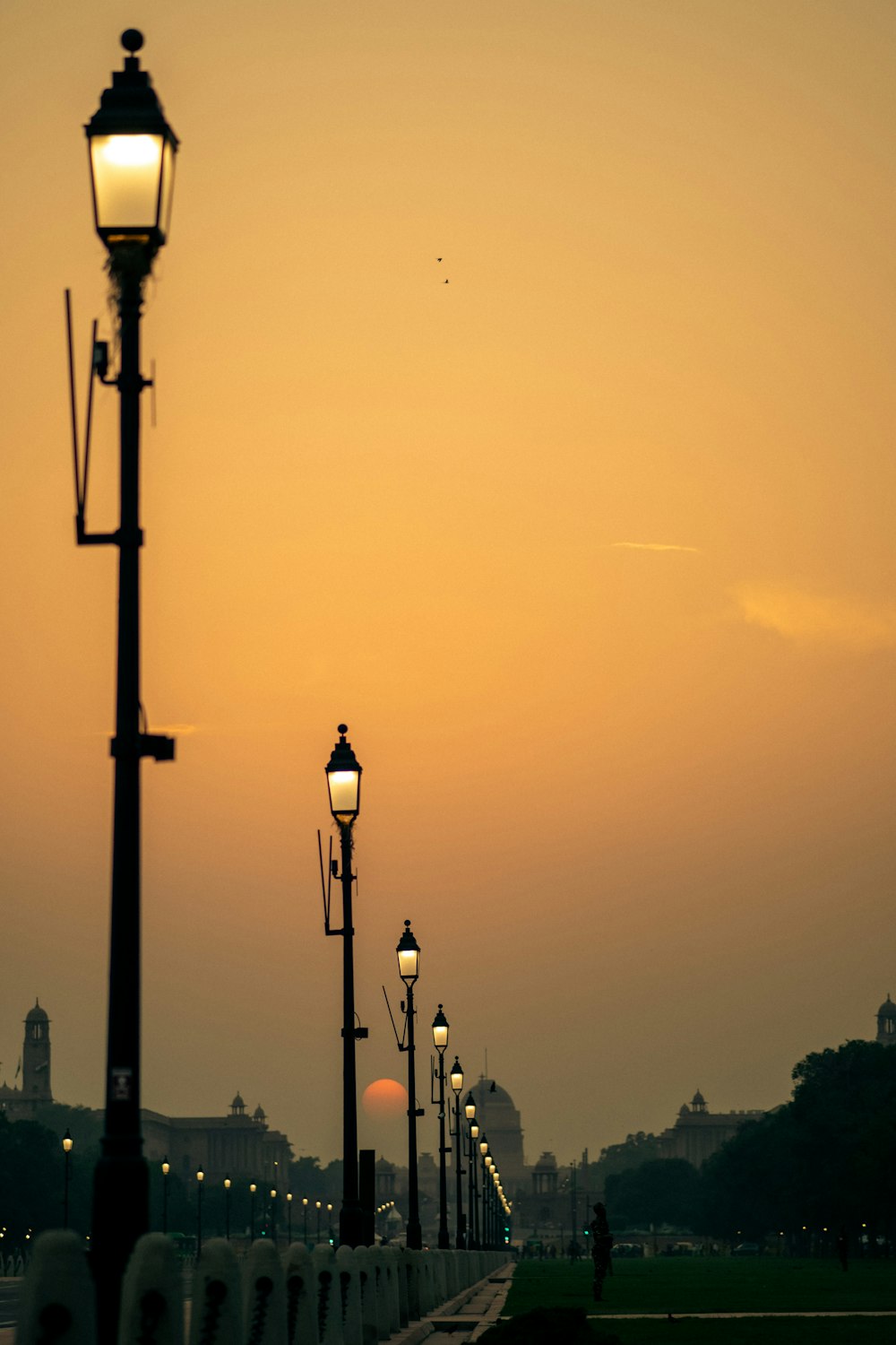 a row of street lamps