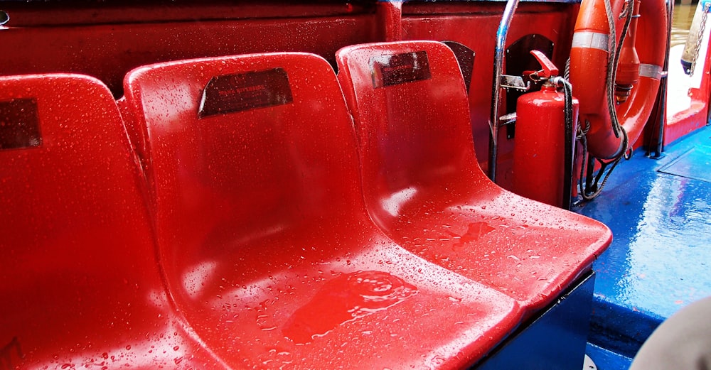 a red car with a blue floor