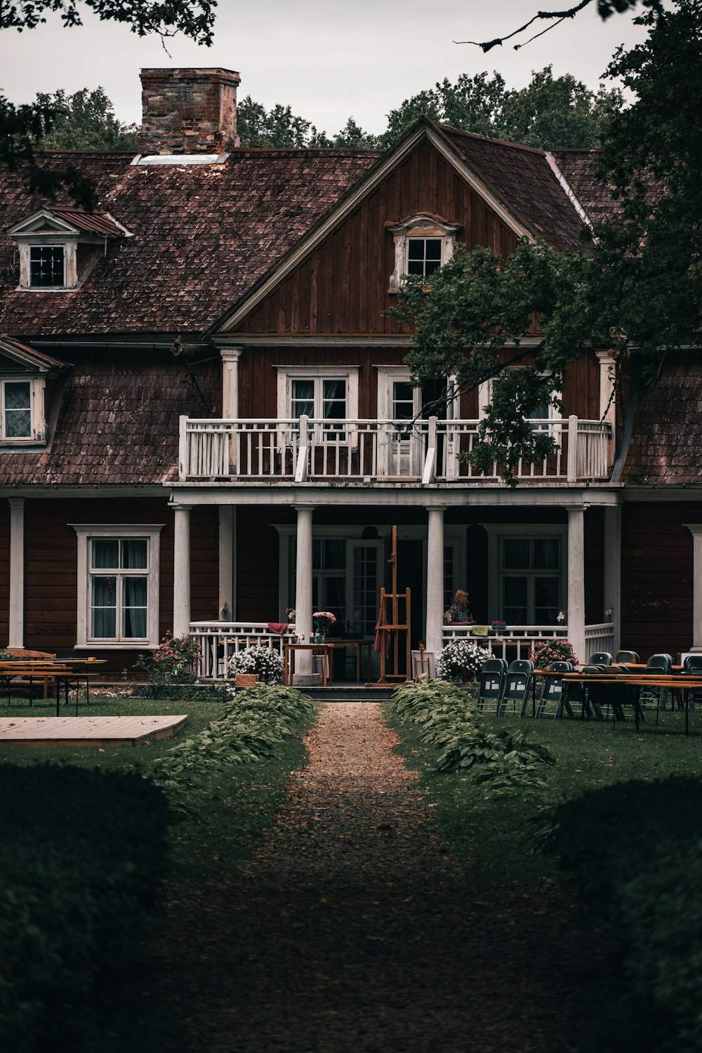 a house with a patio and tables