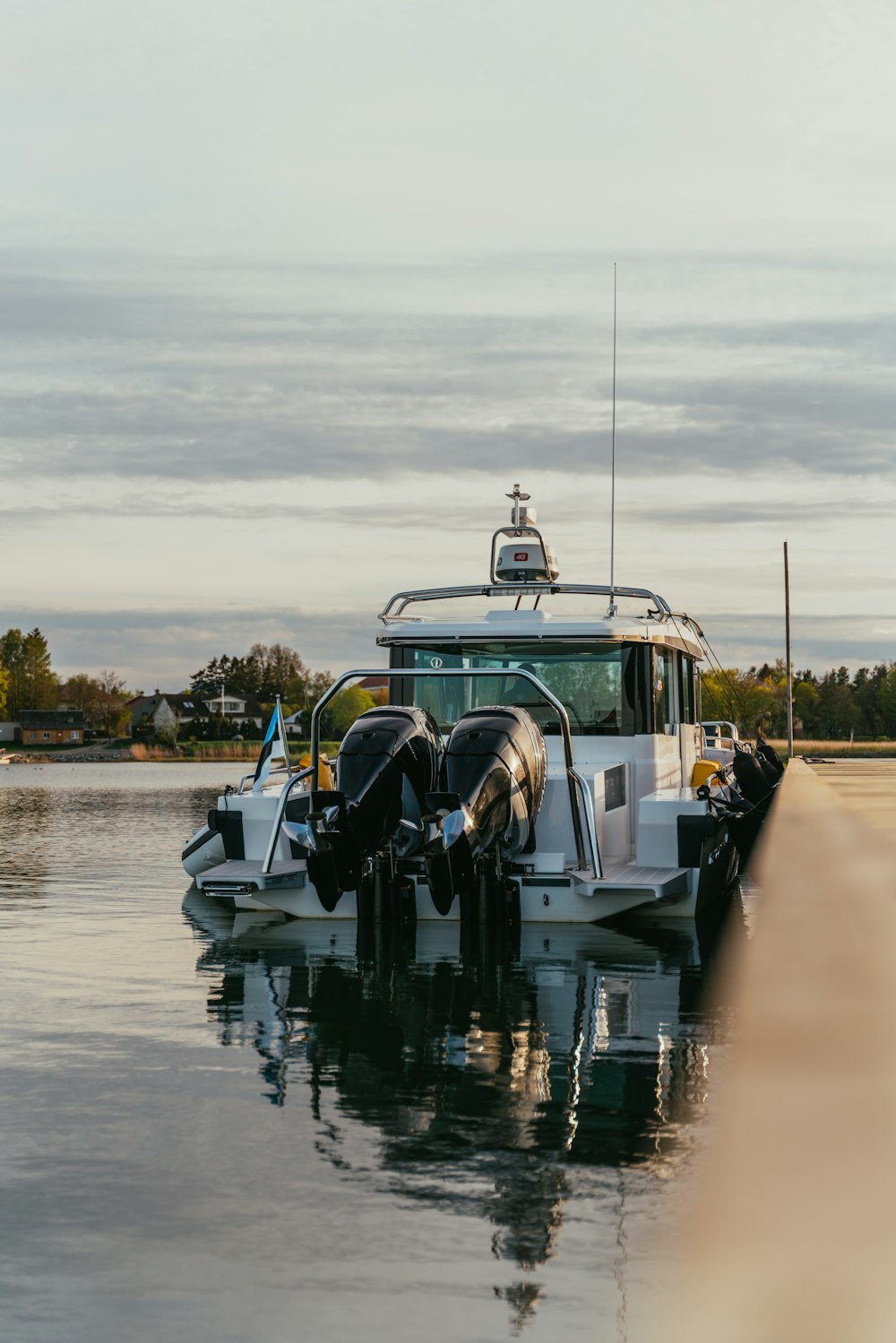 a boat is parked in the water