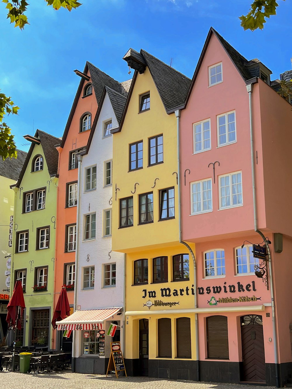 a row of colorful buildings