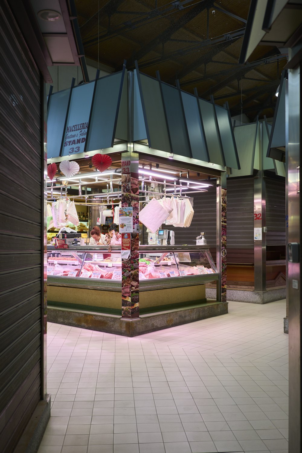 a store front with a large display of food