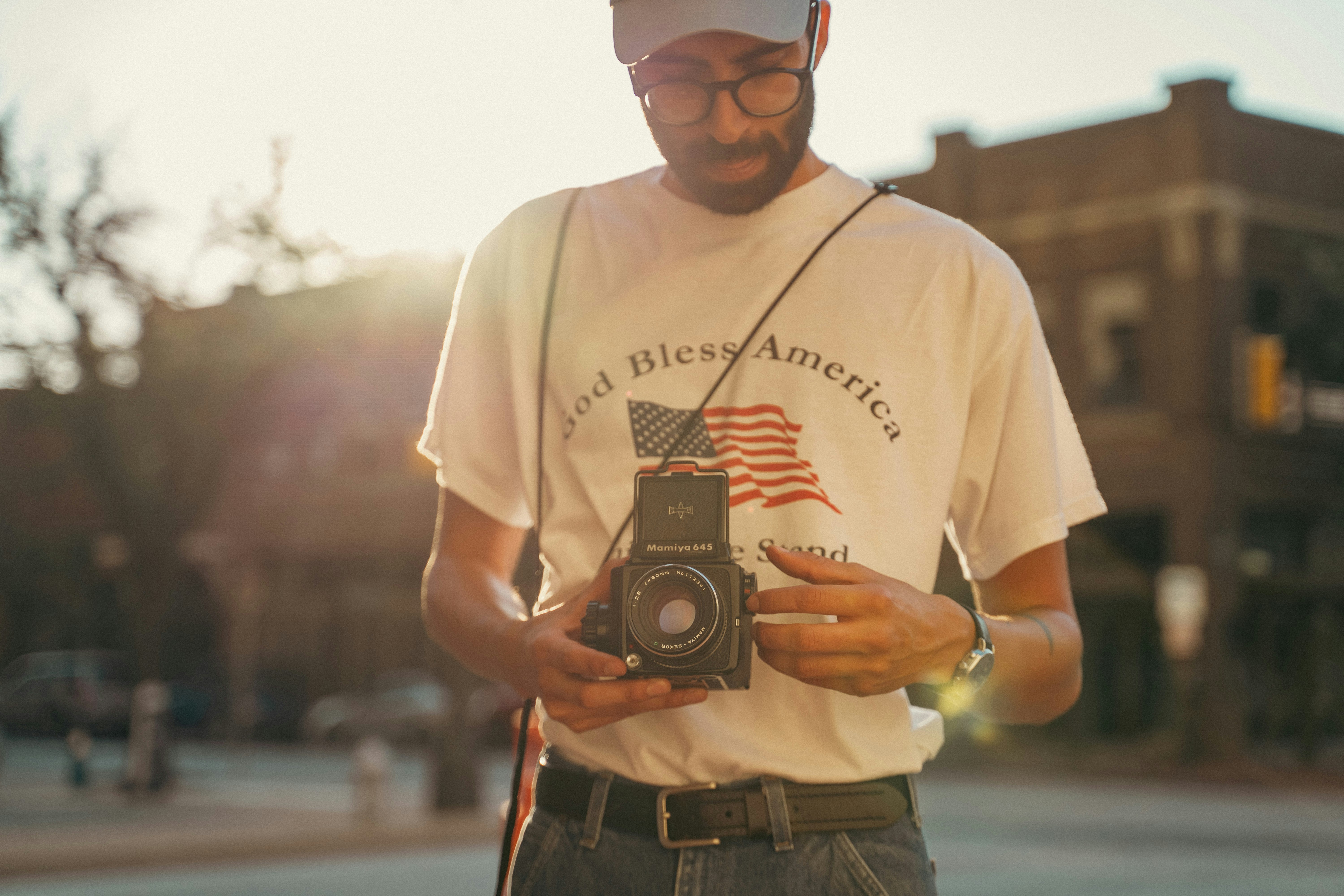 a man holding a camera