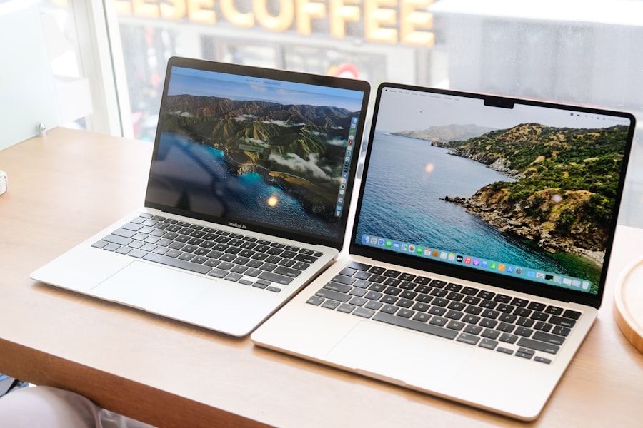 Side-by-side platform comparison on laptop screen