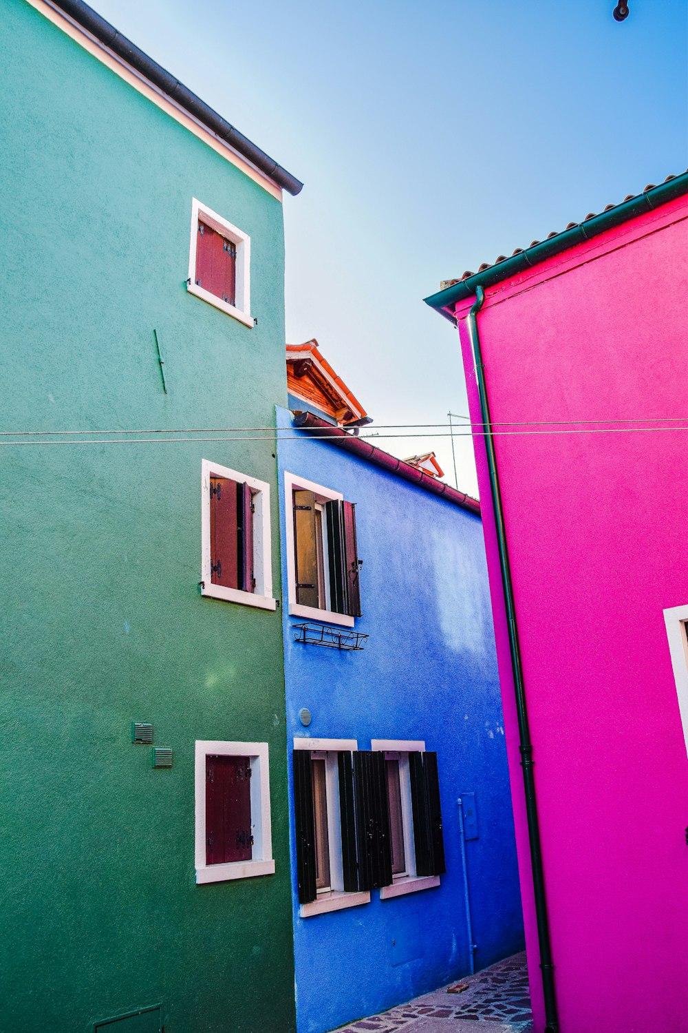 a couple of colorful buildings