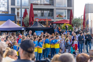 a group of people in a parade