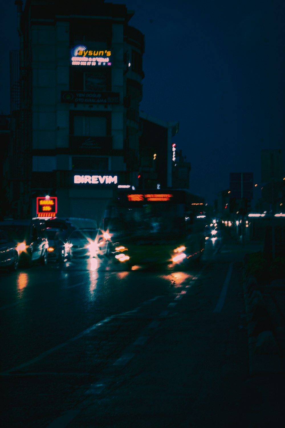 a city street at night