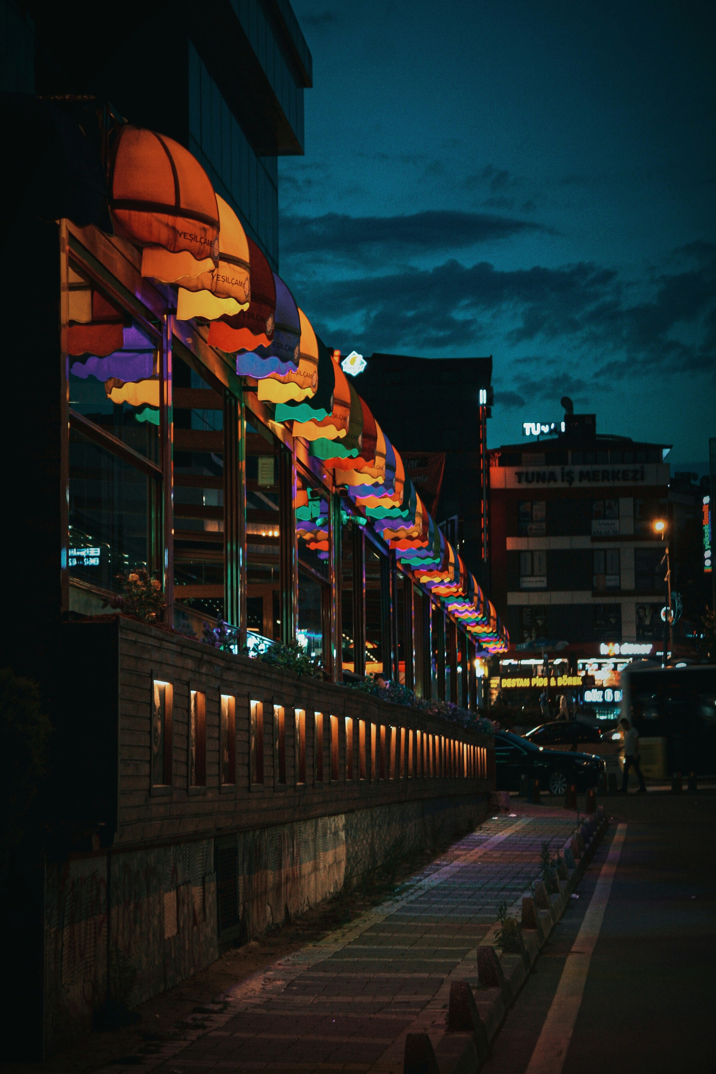 a building with a colorful roof