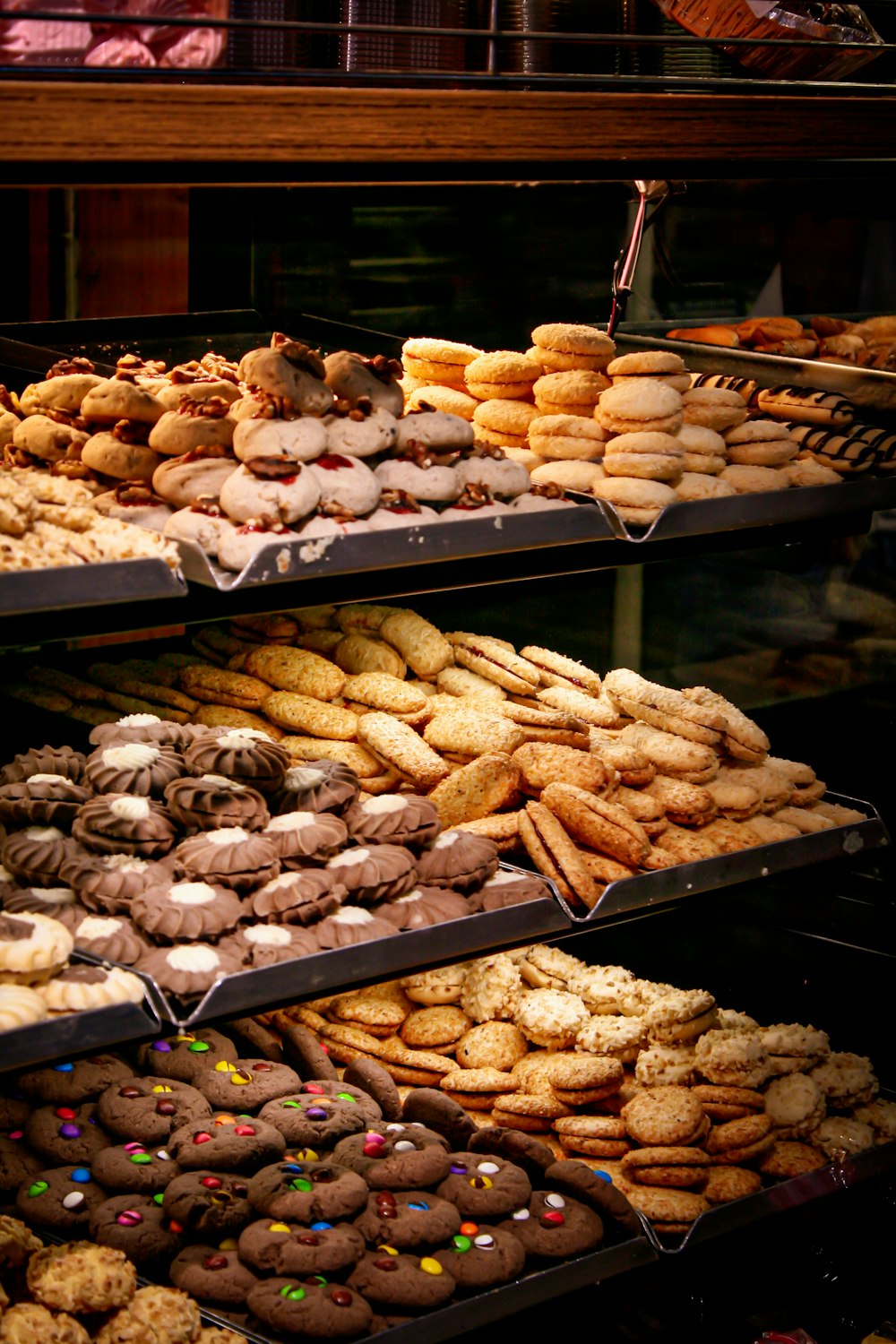 a bakery display with pastries