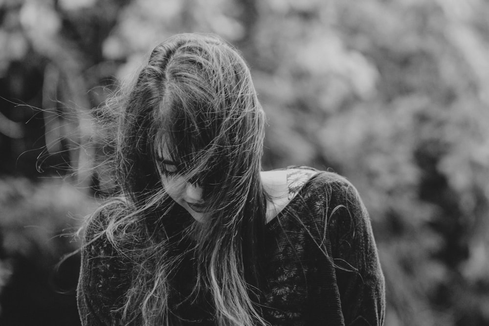 a woman with long hair