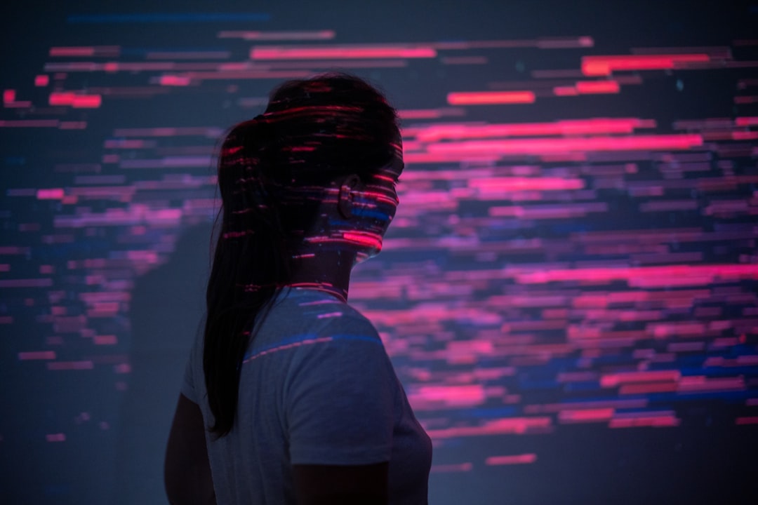 a person wearing a mask, futuristic purple & pink