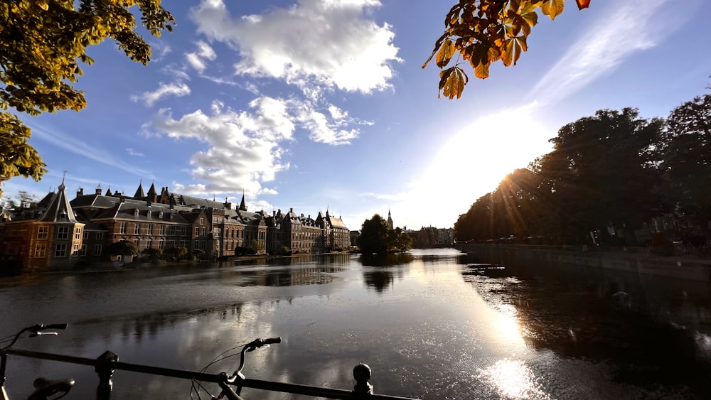 a body of water with buildings along it