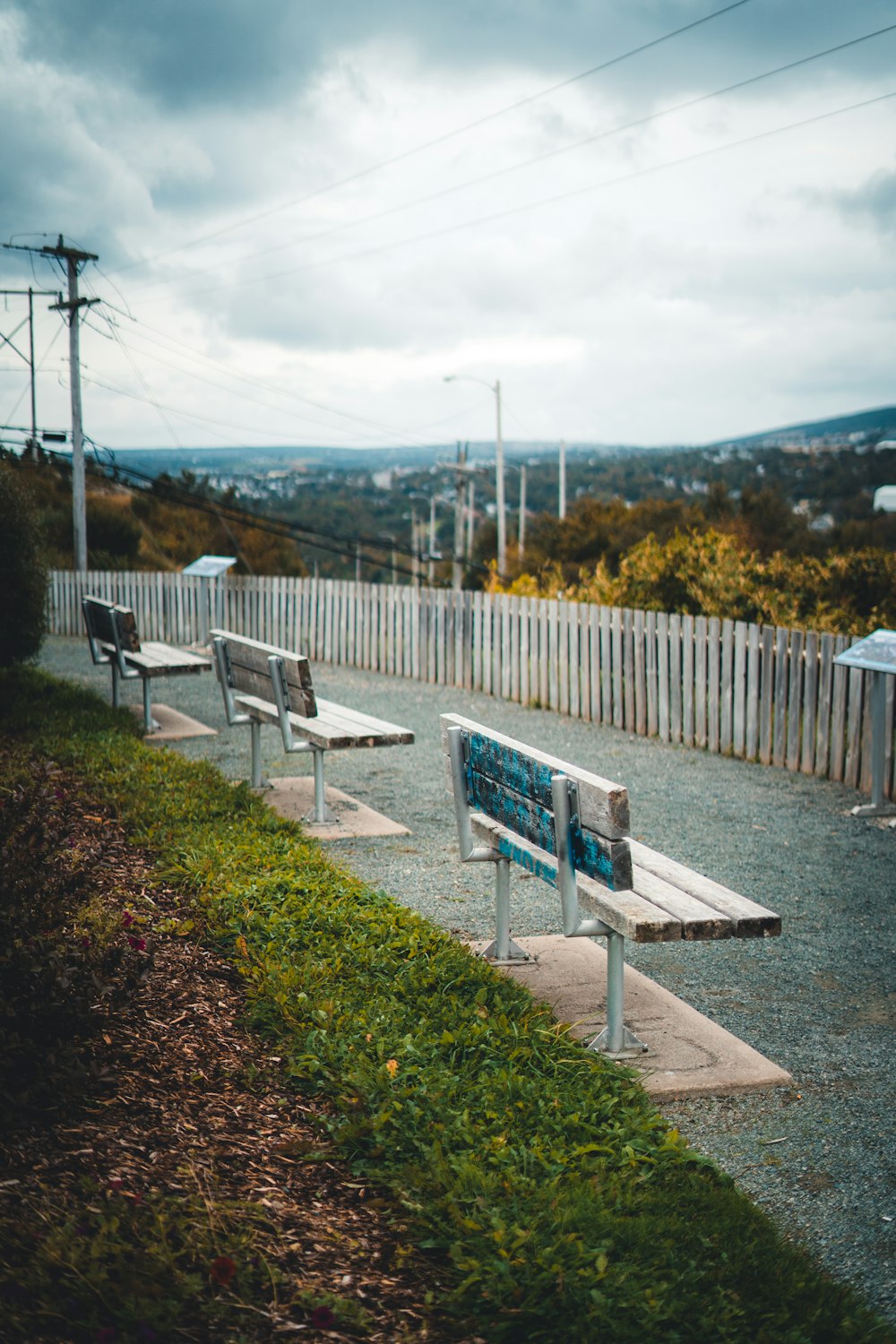 bancs sur un chemin