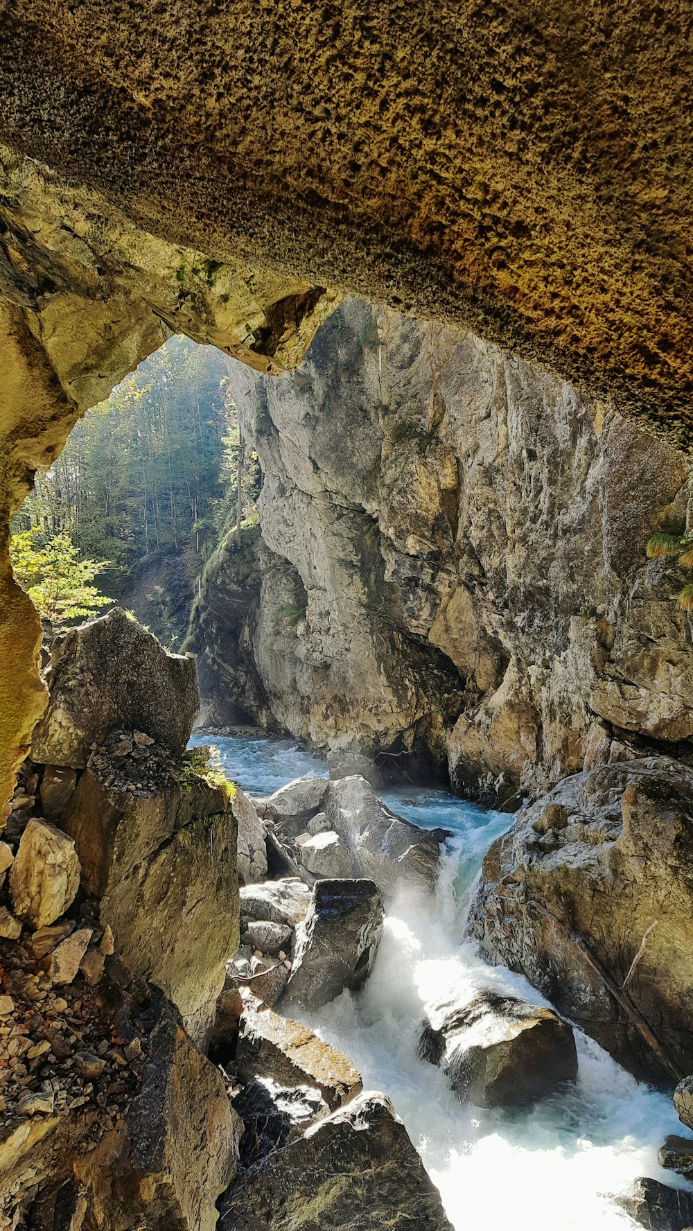 a waterfall in a cave