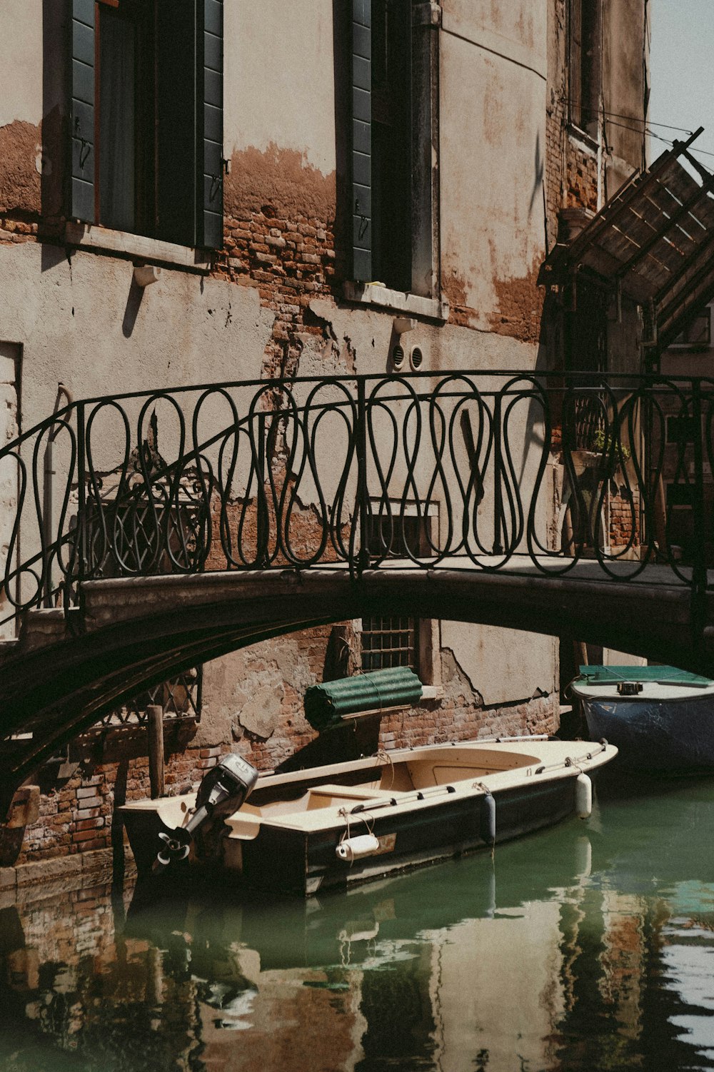 a boat sits in the water