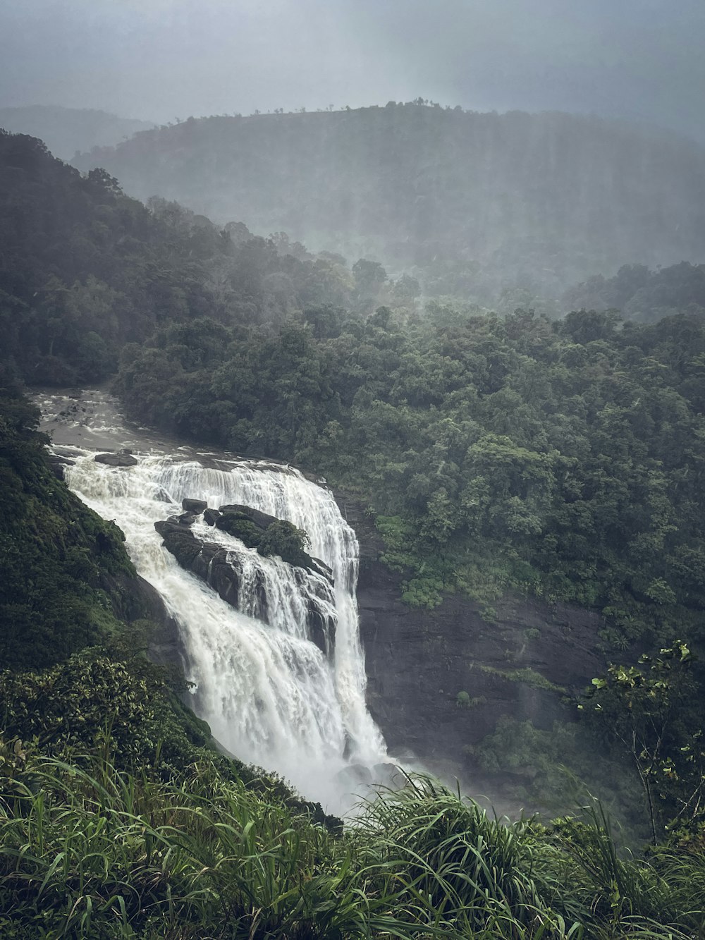 a waterfall in a forest