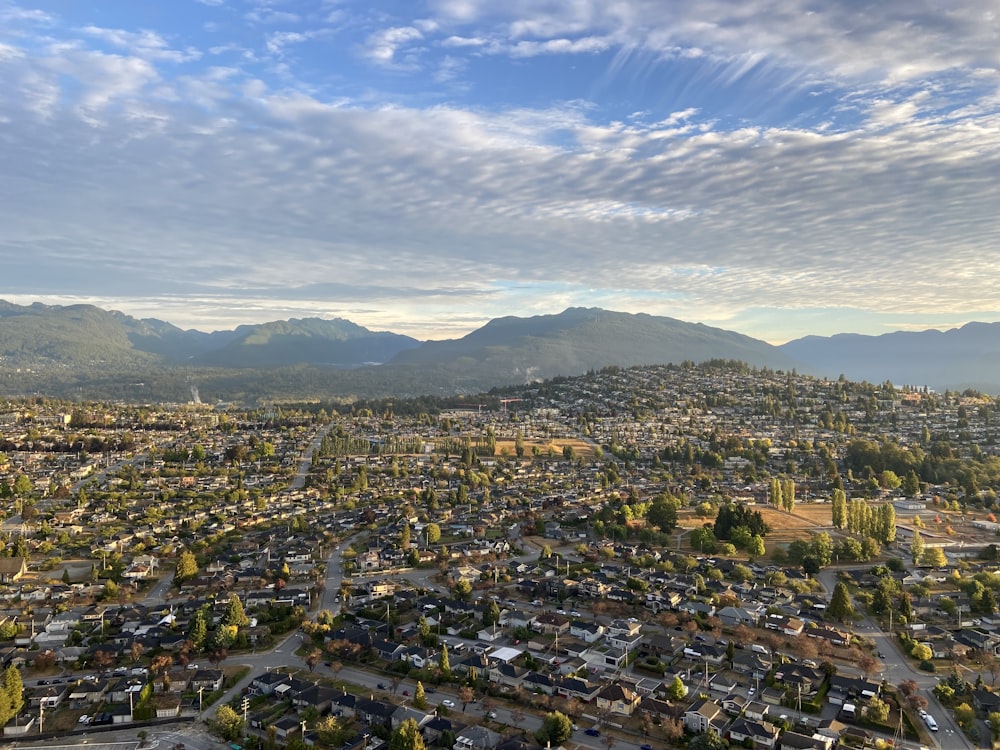 a city with many buildings and trees