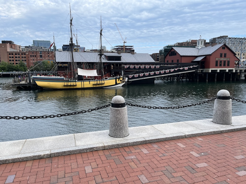 a boat docked at a pier