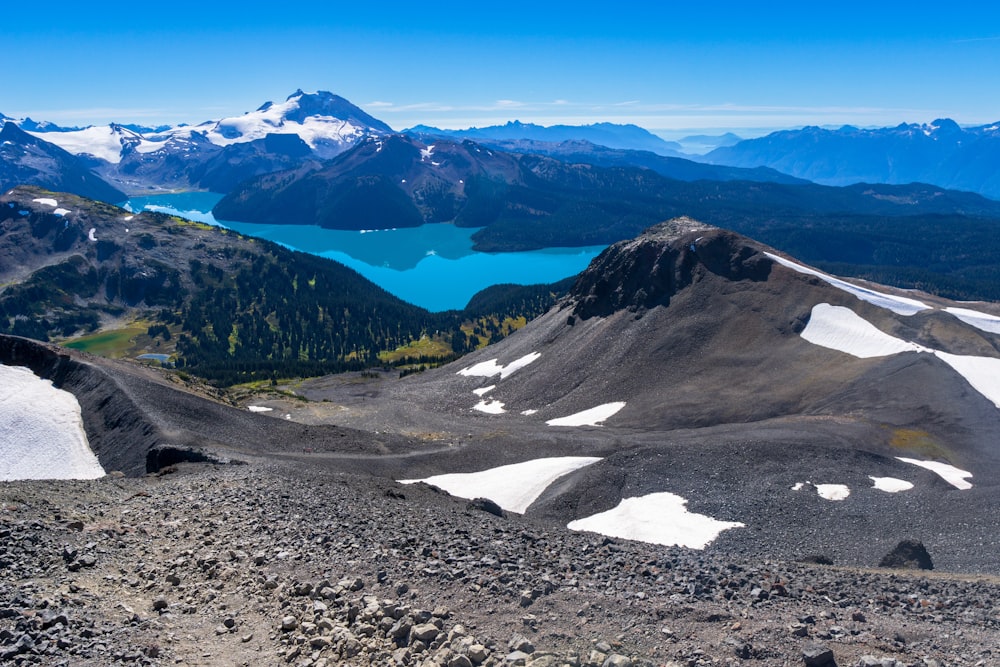 a mountain range with snow