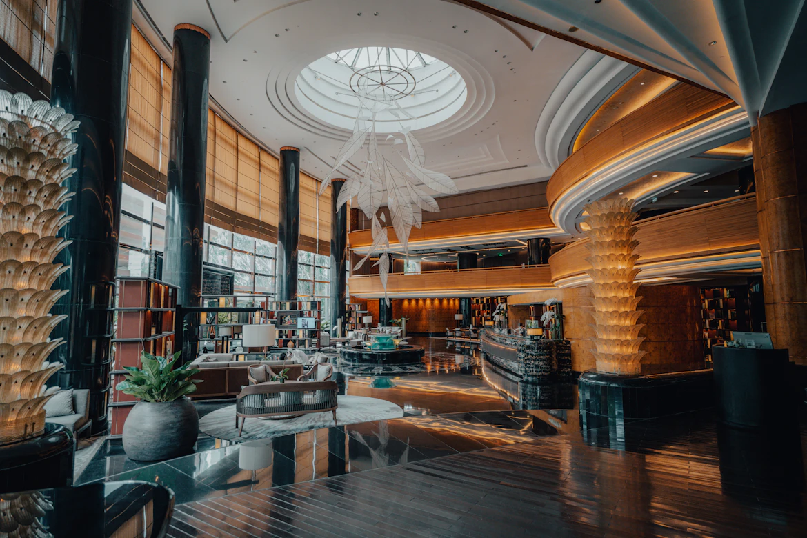 Modern hotel lobby view in central Jakarta