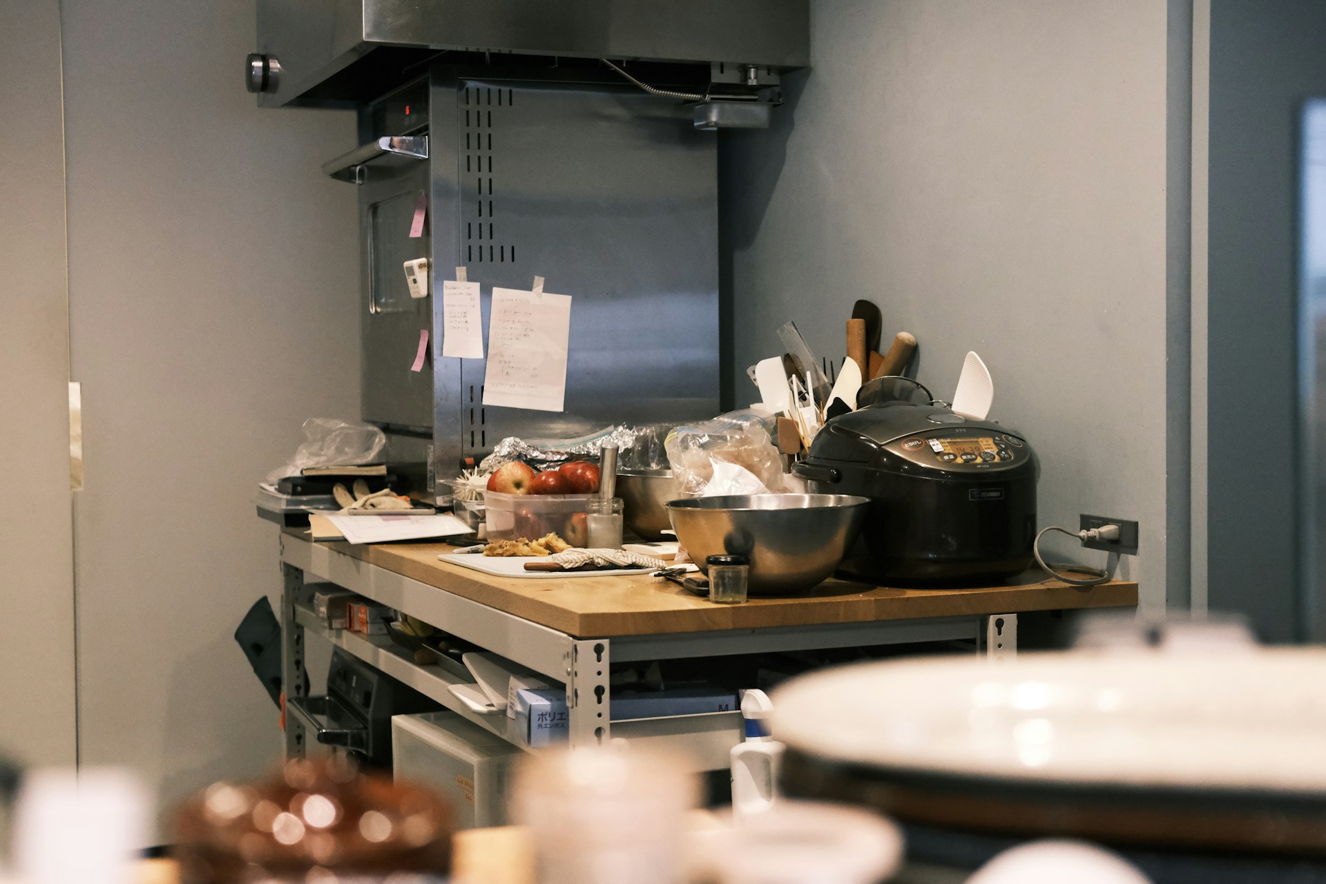 a kitchen counter with food