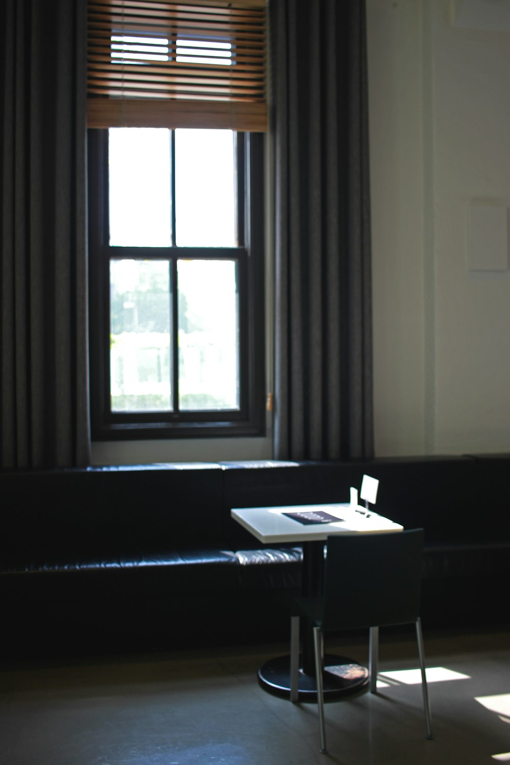 a desk and chair in a room