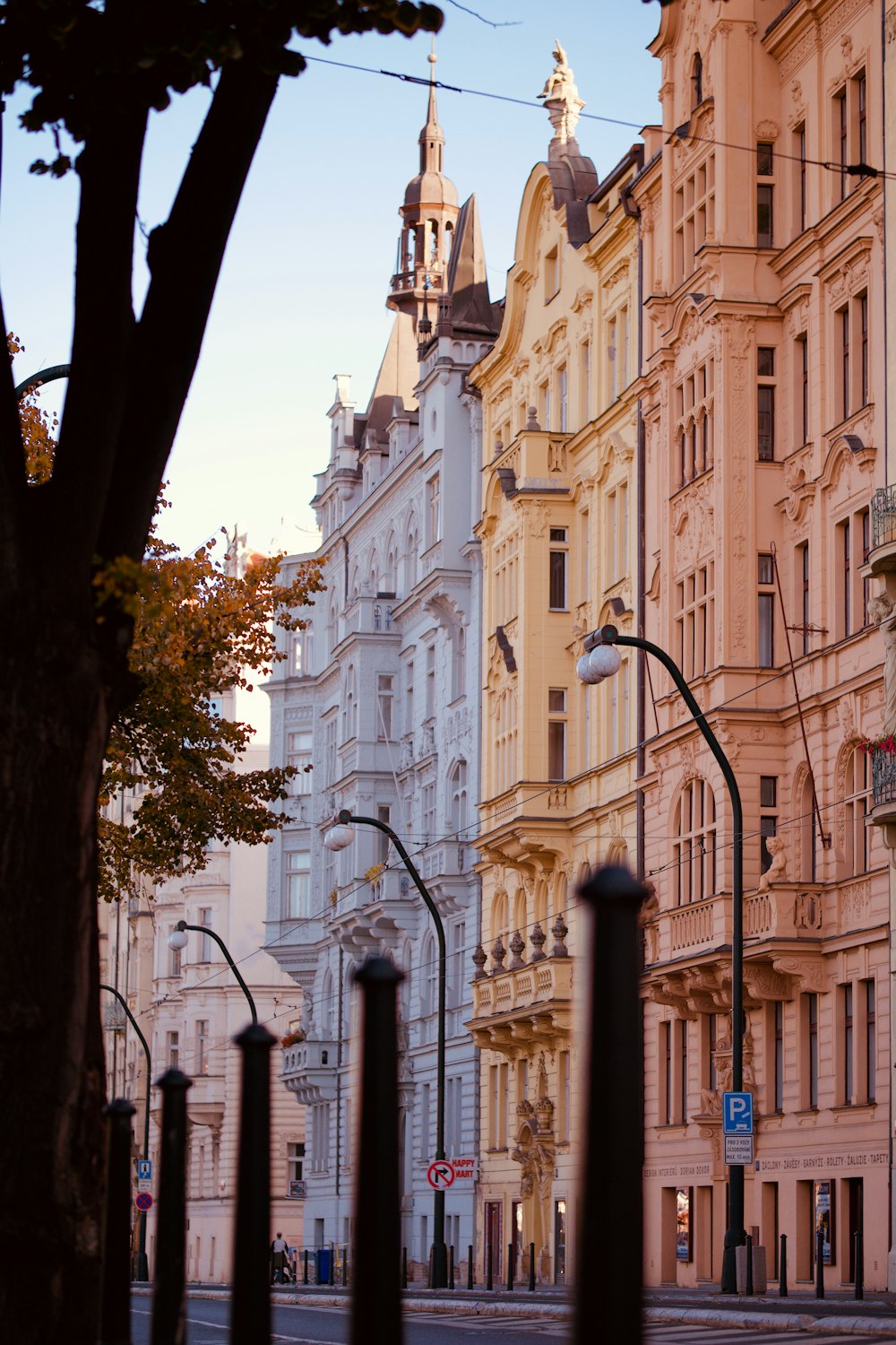 a street with tall buildings on either side of it