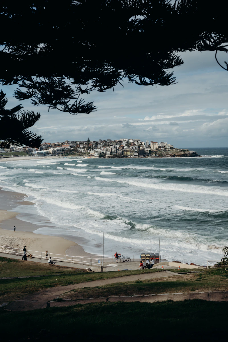 Bondi Beach with city skyline in the background