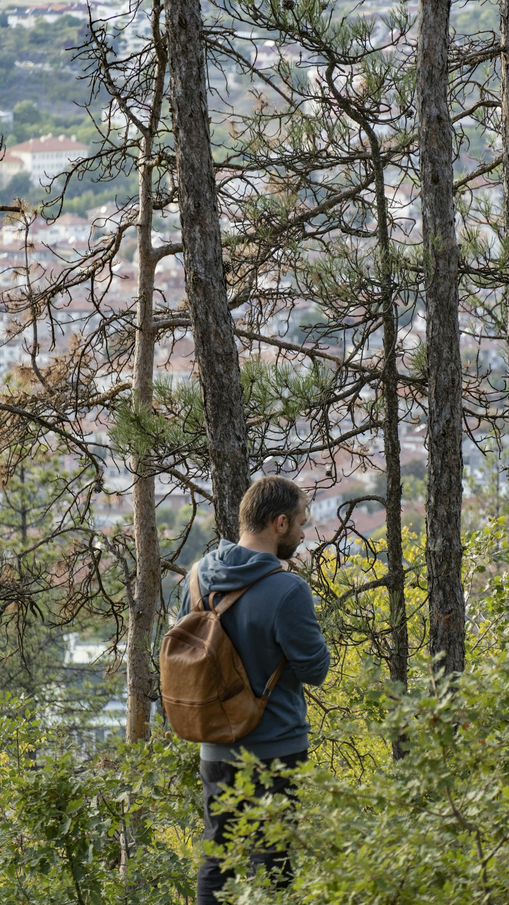 a man standing in a forest