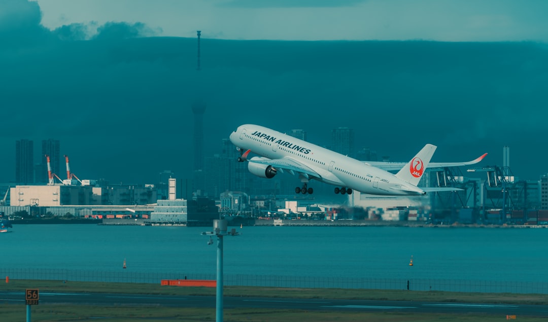 an airplane taking off,