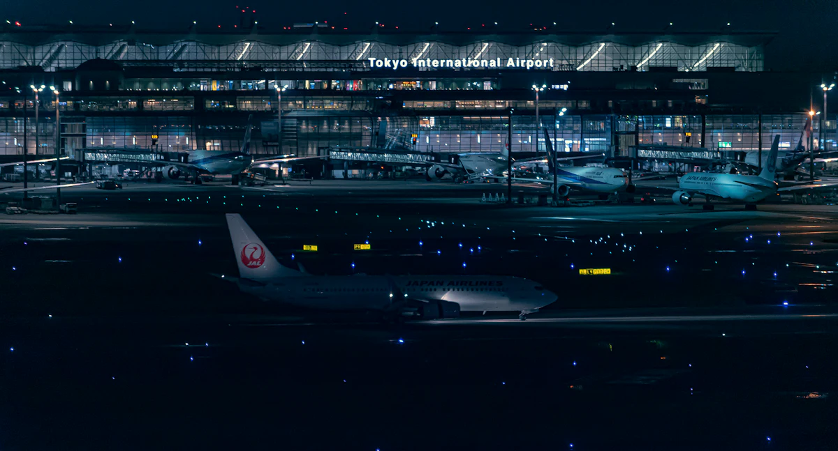 Aerial view of a large airport apron
