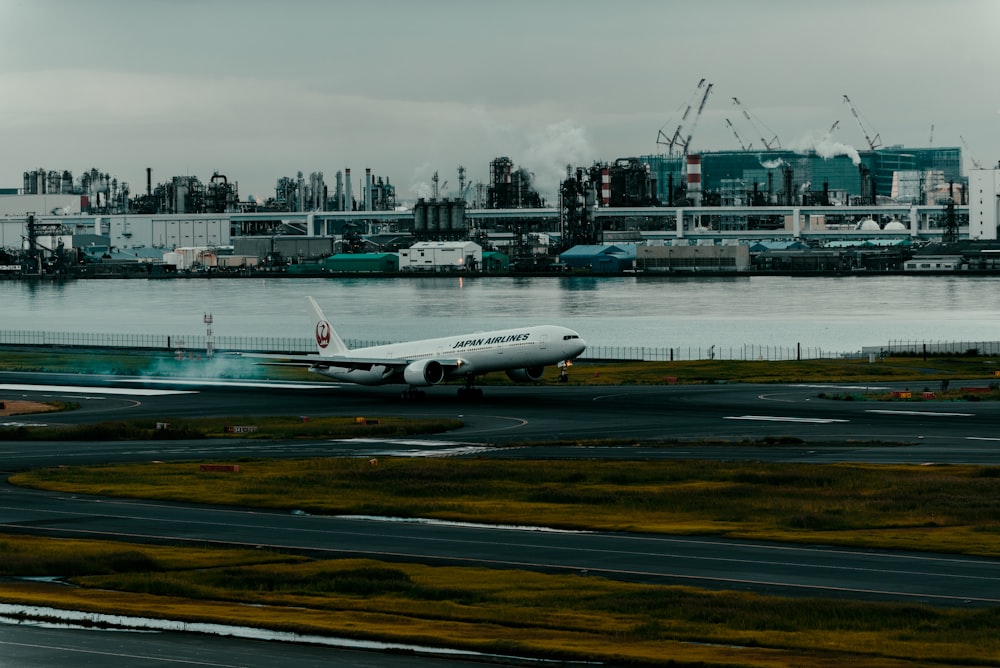 a plane on the runway