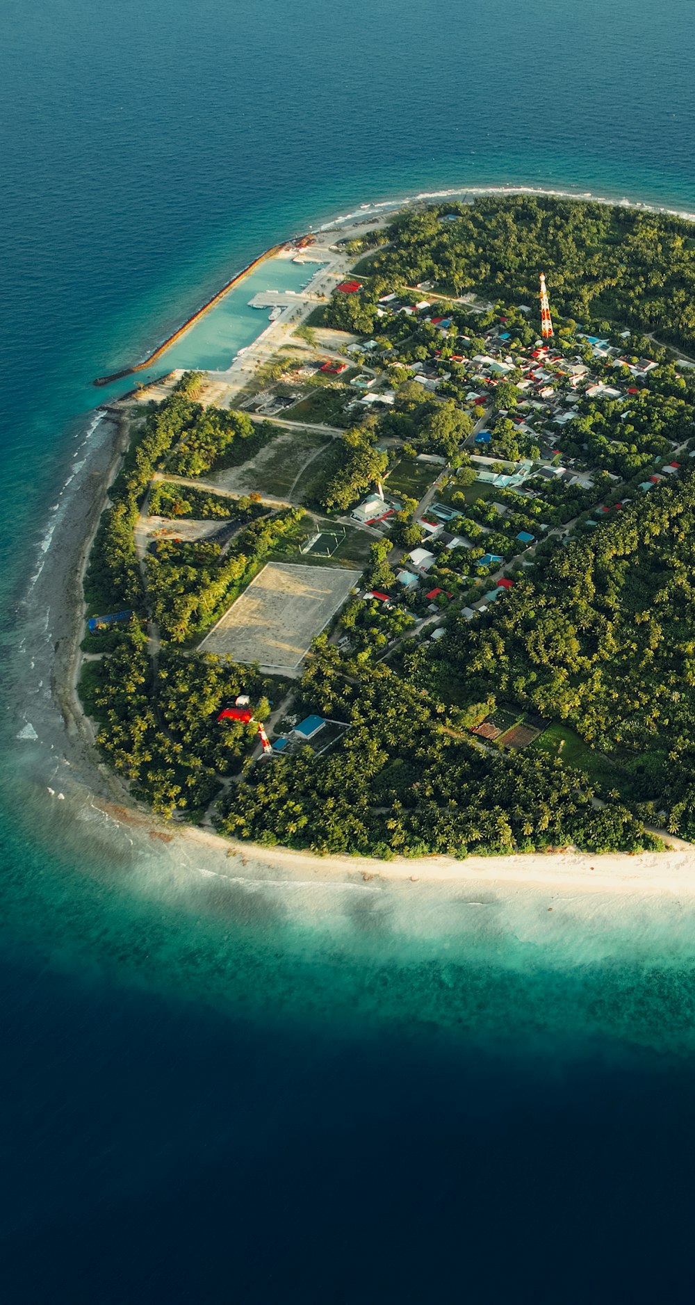 an aerial view of a beach and ocean