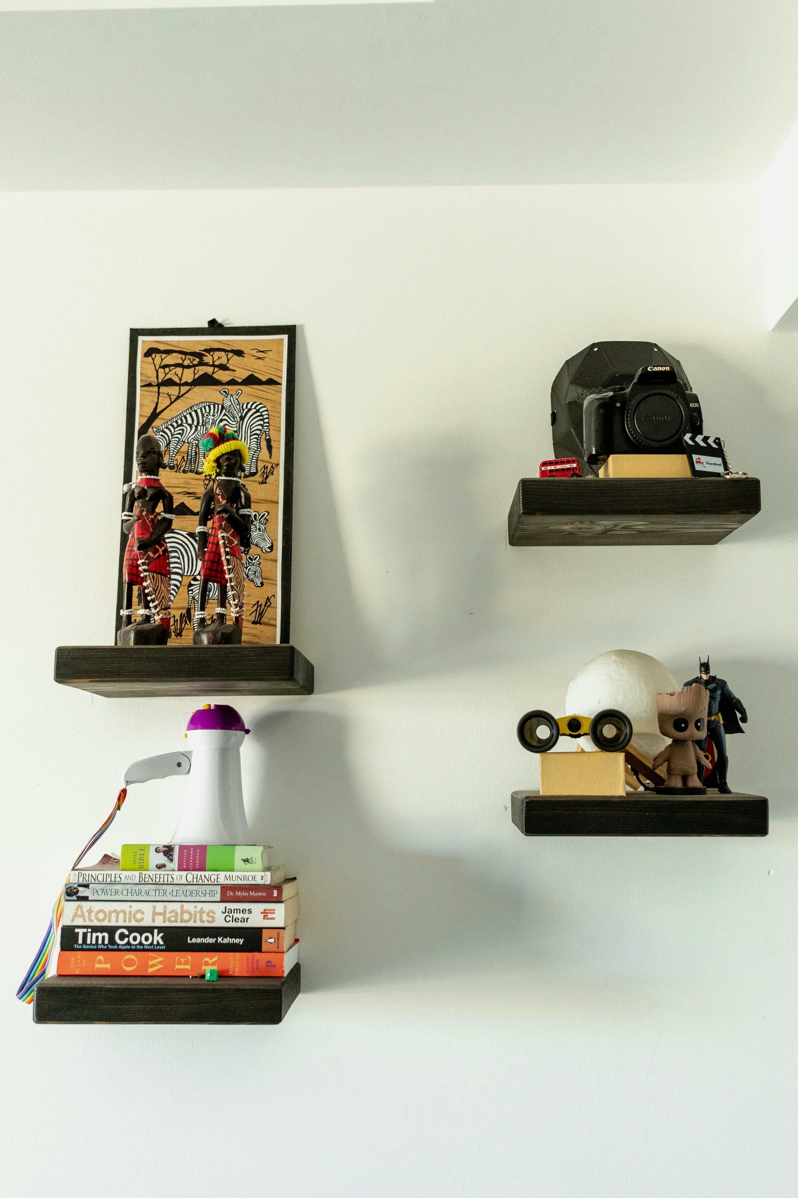 A menagerie of curio figurines collected on a shelf