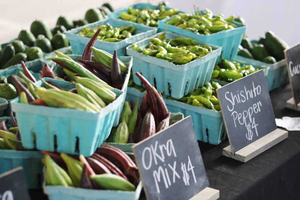 a box of fruit and vegetables on display