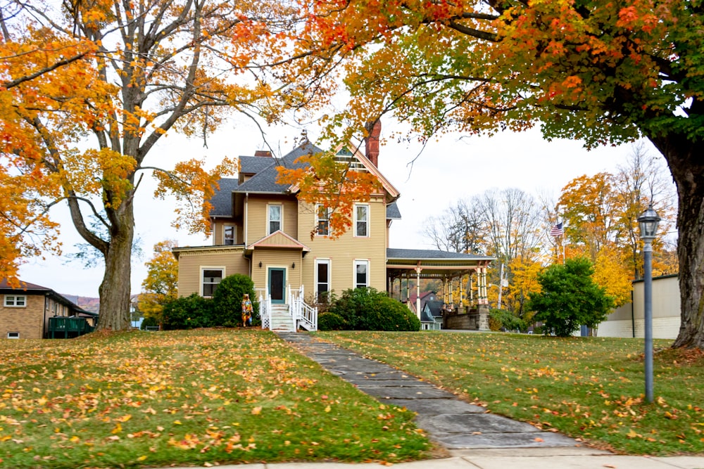 a house with trees around it