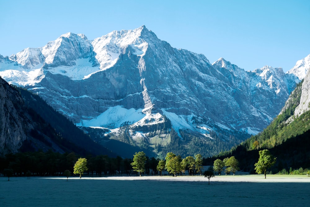 a lake with trees and mountains in the background