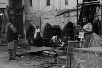 A striking image of a men's service being performed.