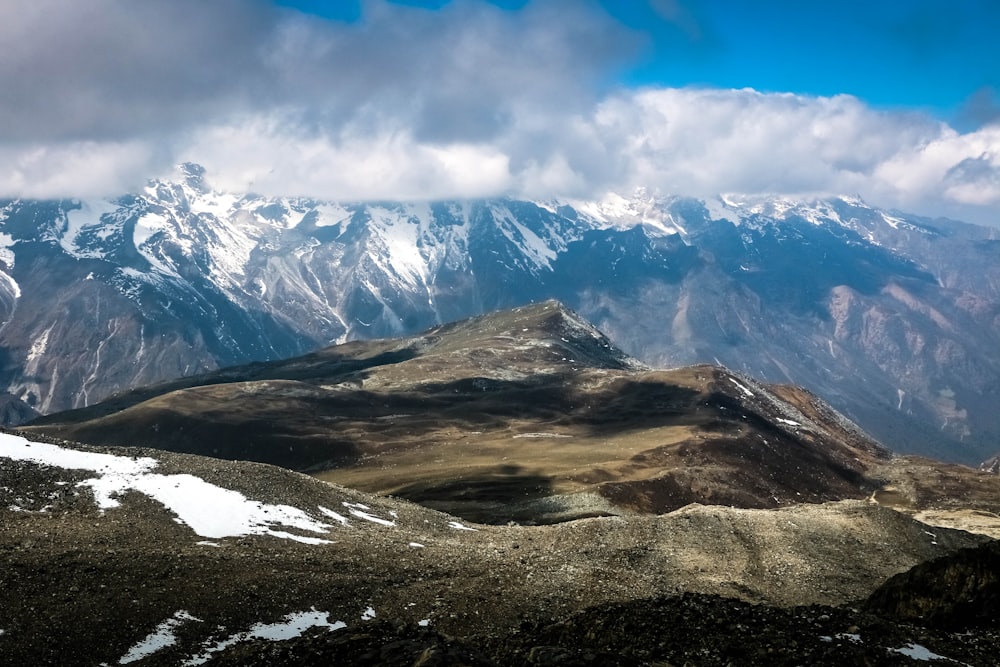 a mountain range with snow