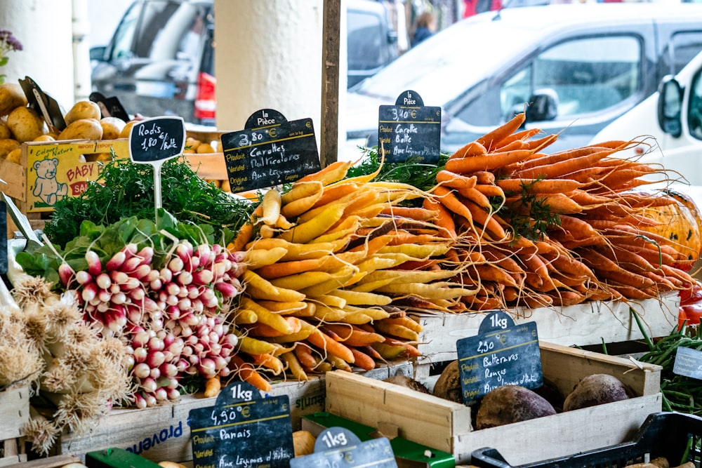 a market with vegetables and fruits