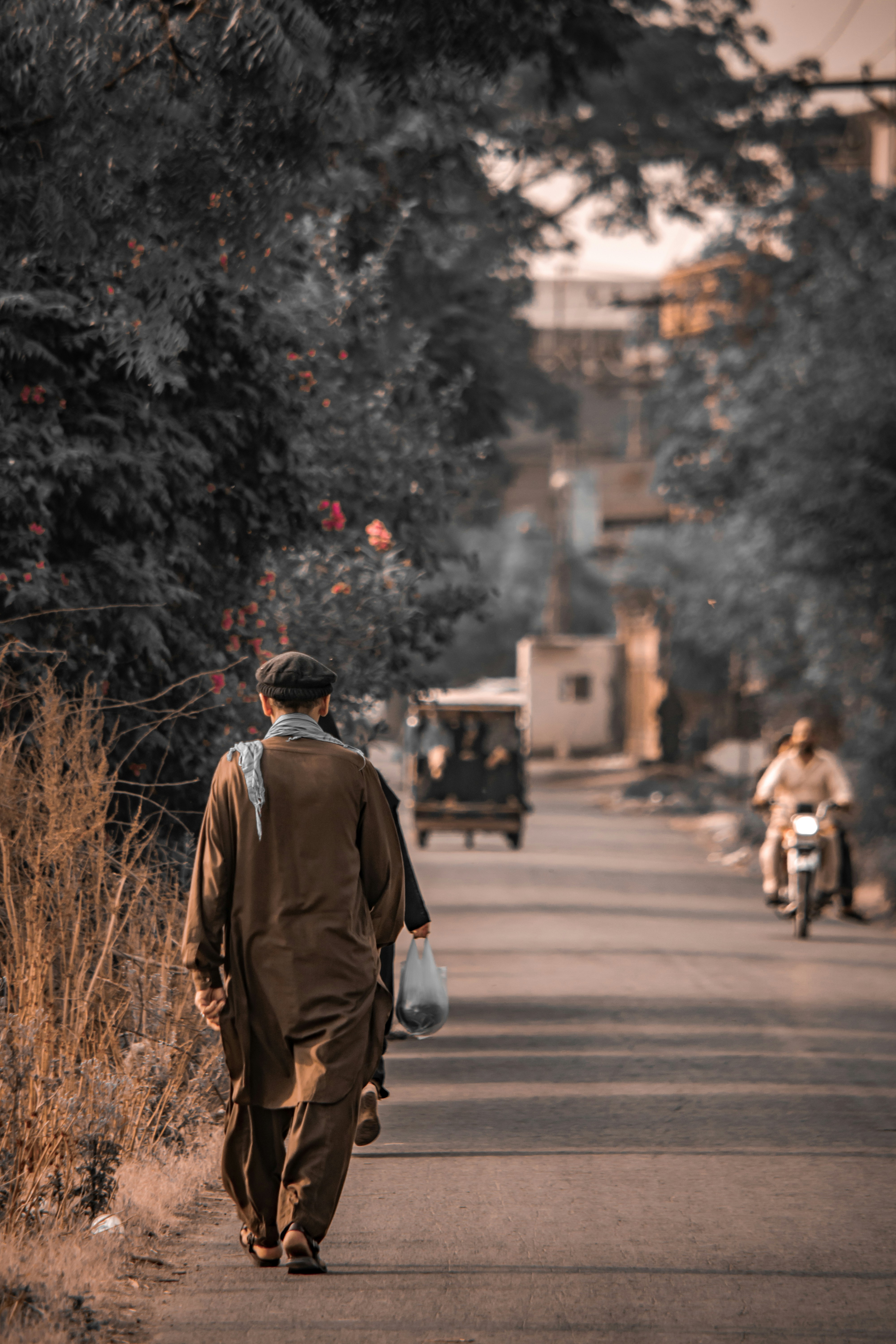 a man walking down a street
