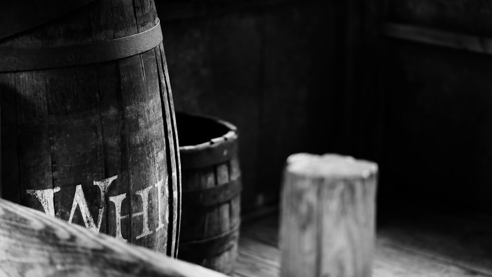a barrel next to a barrel