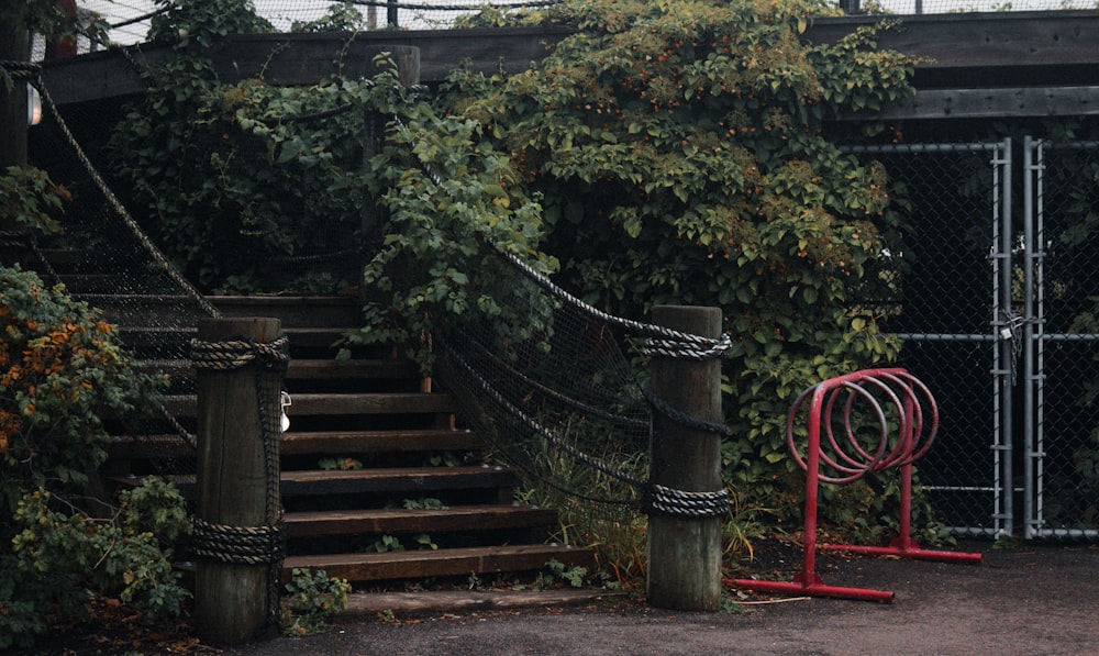 a swing set in a backyard